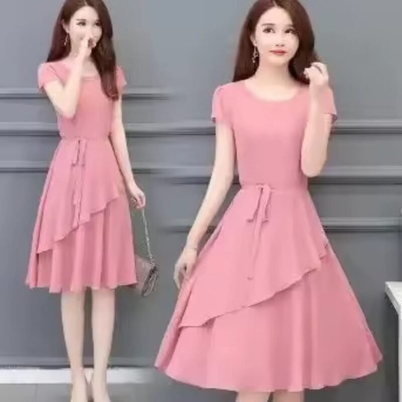 Vestido Midi largo adelgazante de gama alta para mujer, vestido manga corta.